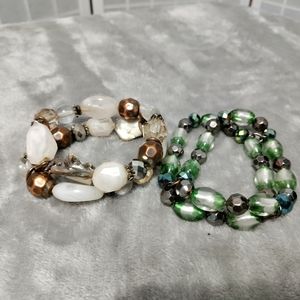 Chunky Beaded Stretch Bracelets  Fashion Jewelry Set of 2